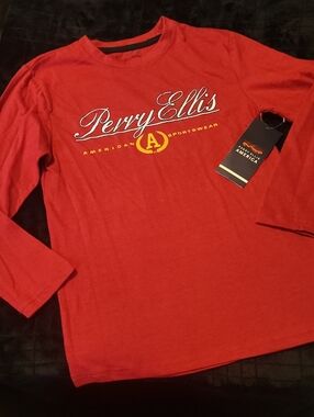 Perry Ellis Red Long Sleeve Logo Tee